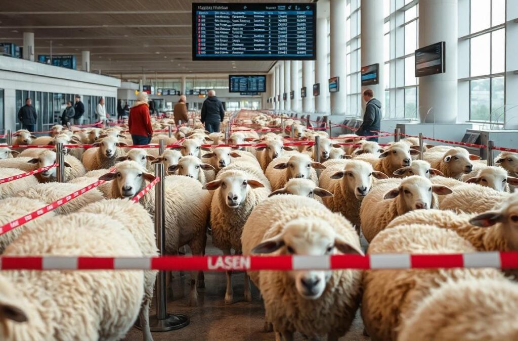 Simulación ovejas en aeropuerto